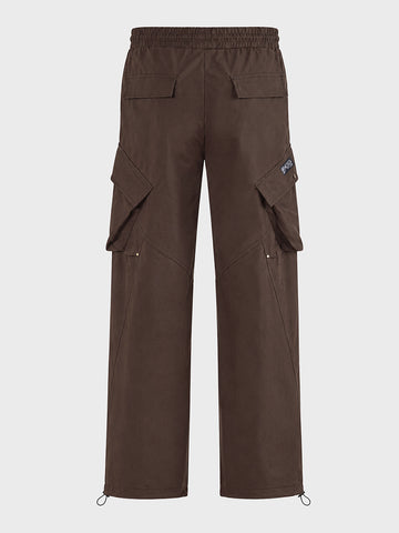 Men's Brown Relaxed Fit Solid Utility Cargos