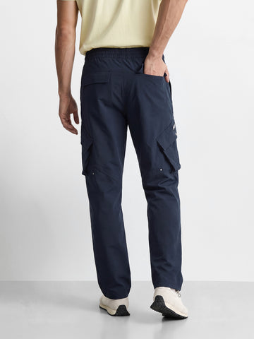 Men's Navy Relaxed Fit Solid Utility Cargos