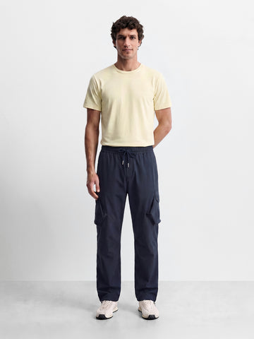 Men's Navy Relaxed Fit Solid Utility Cargos