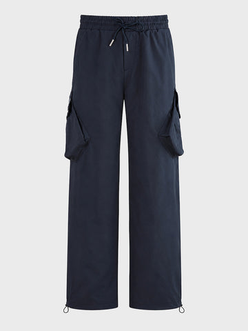 Men's Navy Relaxed Fit Solid Utility Cargos