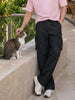 Men's Black Relaxed Fit Solid Utility Cargos