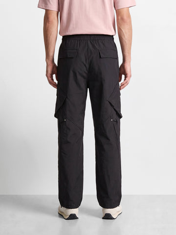 Men's Black Relaxed Fit Solid Utility Cargos