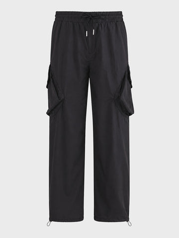 Men's Black Relaxed Fit Solid Utility Cargos