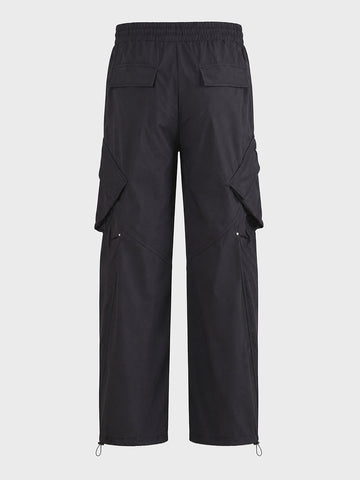 Men's Black Relaxed Fit Solid Utility Cargos