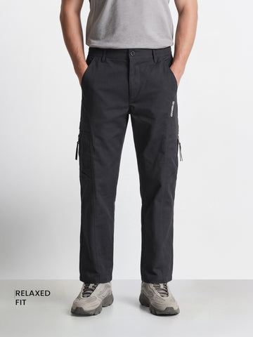 Men's Grey Relaxed Fit Solid Utility Cargo