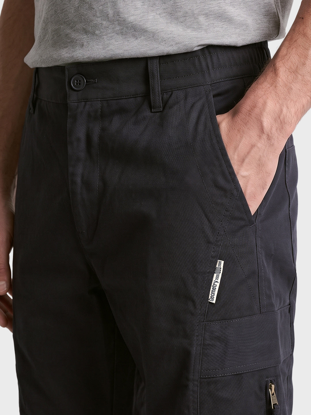 Men's Grey Relaxed Fit Solid Utility Cargo