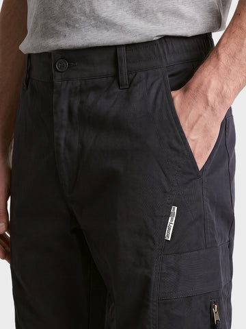 Men's Grey Relaxed Fit Solid Utility Cargo