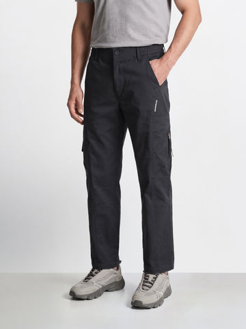 Men's Grey Relaxed Fit Solid Utility Cargo