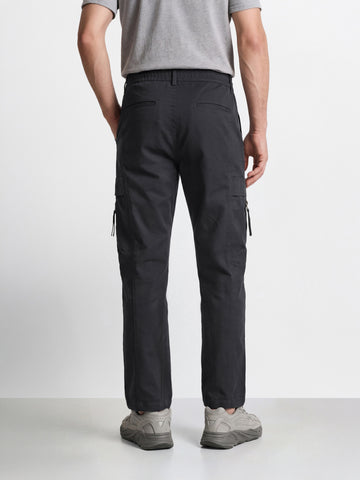 Men's Grey Relaxed Fit Solid Utility Cargo