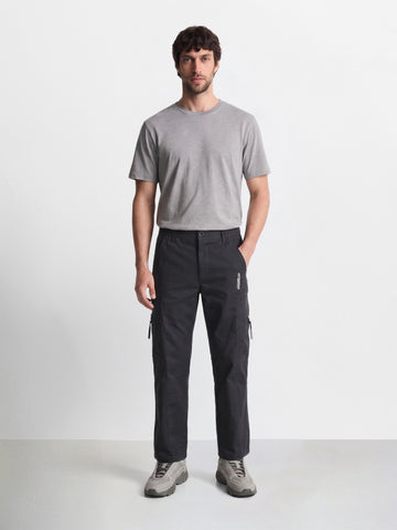 Men's Grey Relaxed Fit Solid Utility Cargo