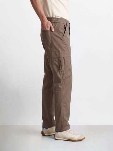 Men's Khaki Relaxed Fit Solid Utility Cargo