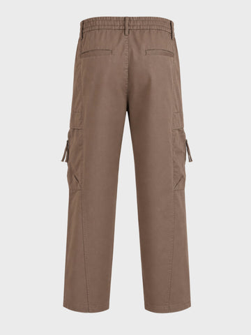 Men's Khaki Relaxed Fit Solid Utility Cargo