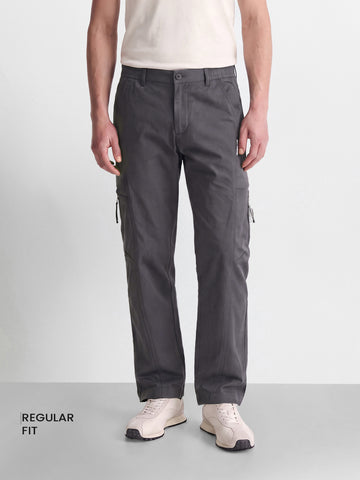 Men's Grey Relaxed Fit Solid Utility Cargo