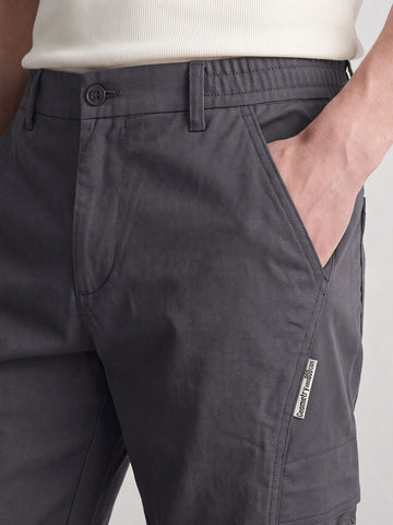 Men's Grey Relaxed Fit Solid Utility Cargo