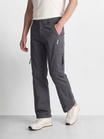 Men's Grey Relaxed Fit Solid Utility Cargo