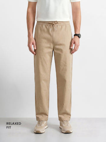 Men's Beige Relaxed Fit Solid Casual Jogger
