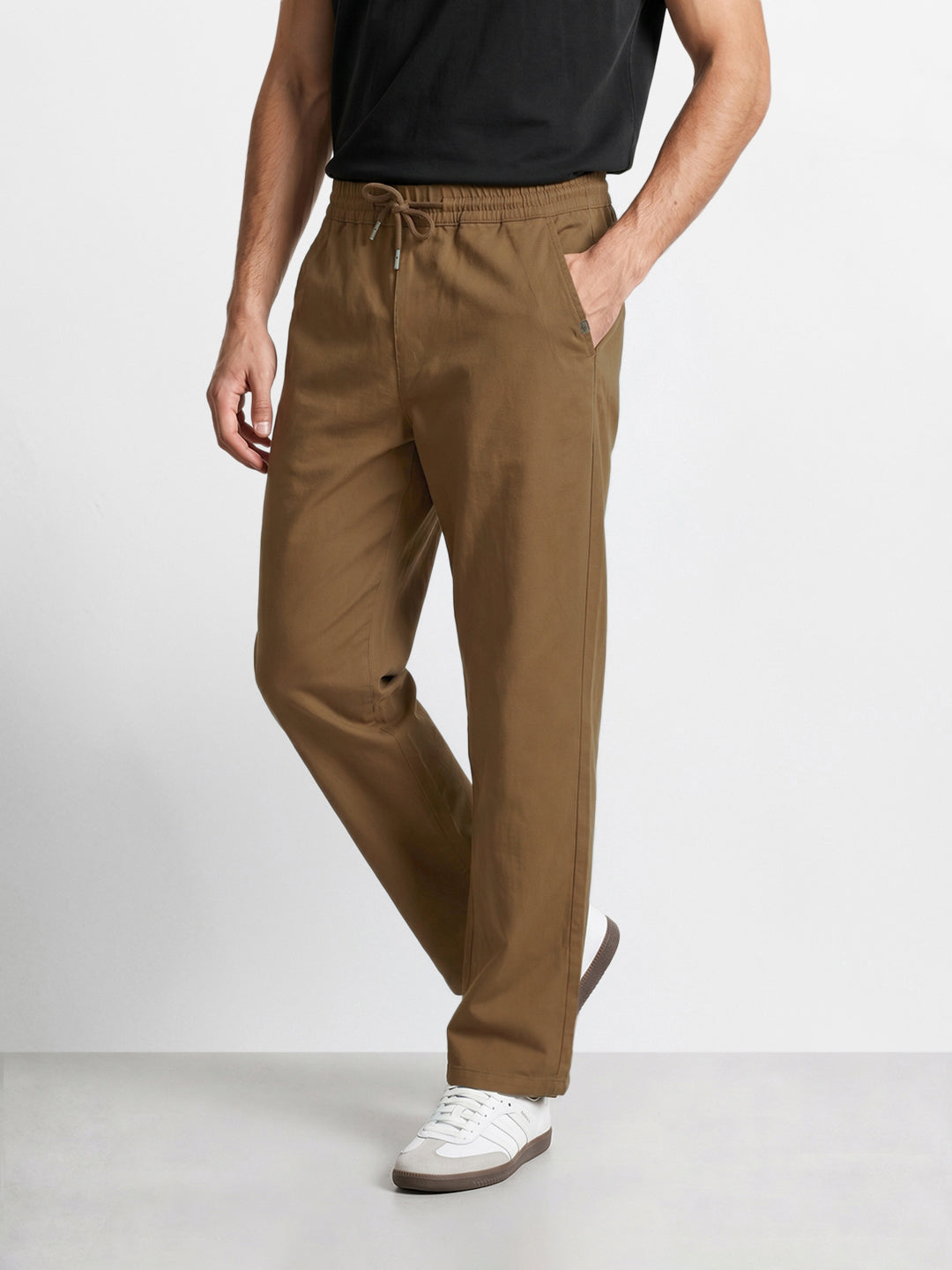 Men's Brown Relaxed Fit Solid Casual Joggers
