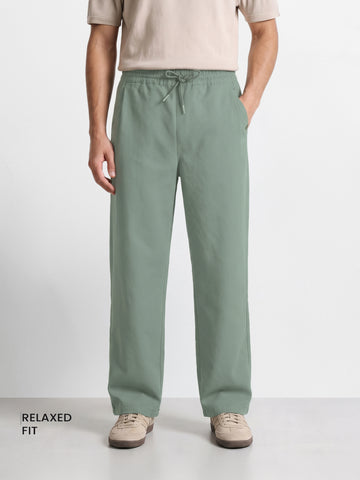 Men's Green Relaxed Fit Solid Casual Joggers