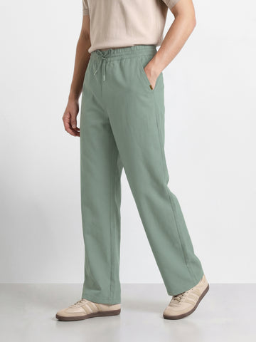 Men's Green Relaxed Fit Solid Casual Joggers
