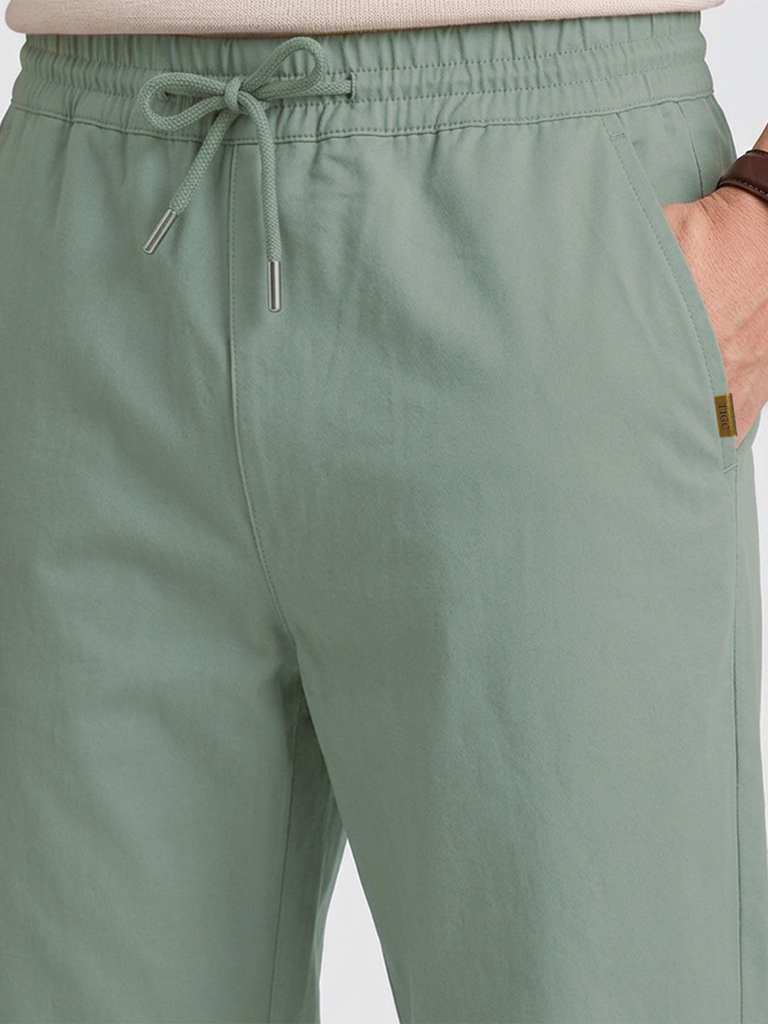 Men's Green Relaxed Fit Solid Casual Joggers