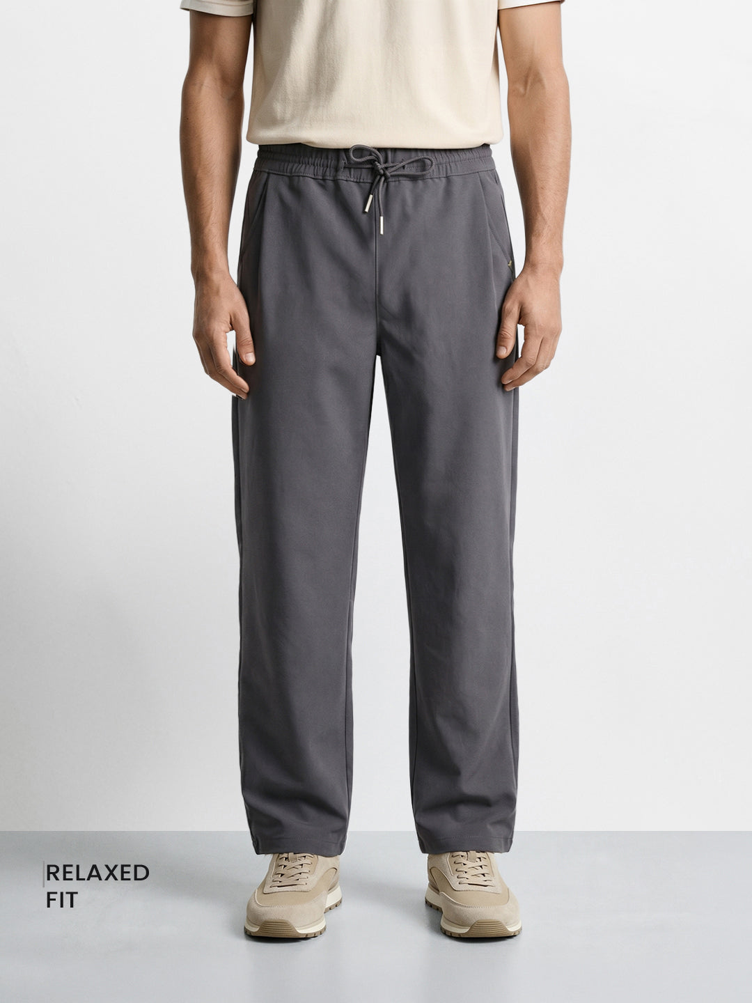 Men's Grey Relaxed Fit Solid Casual Jogger