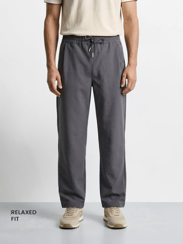 Men's Grey Relaxed Fit Solid Casual Jogger
