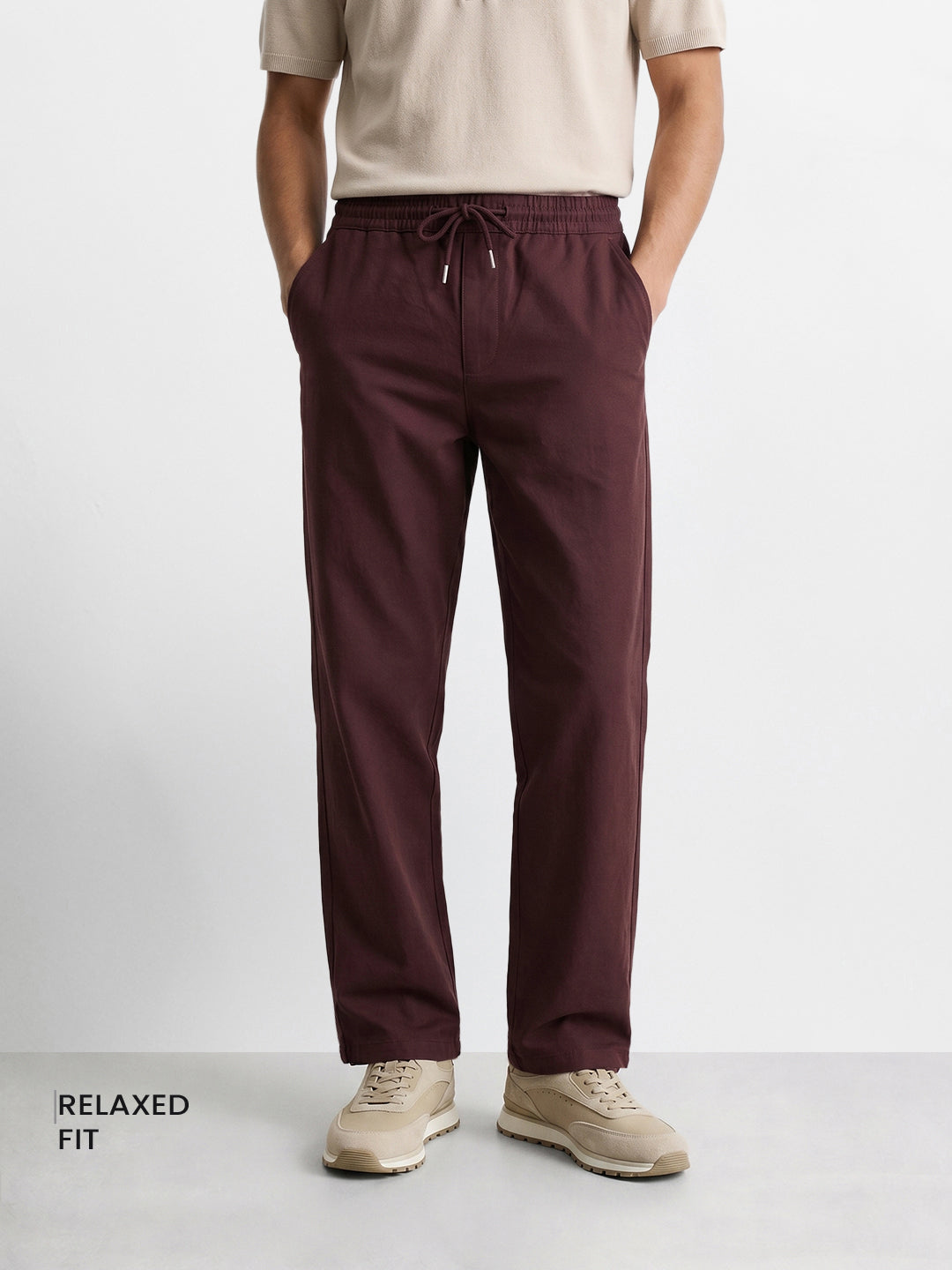 Men's Maroon Relaxed Fit Solid Casual Jogger