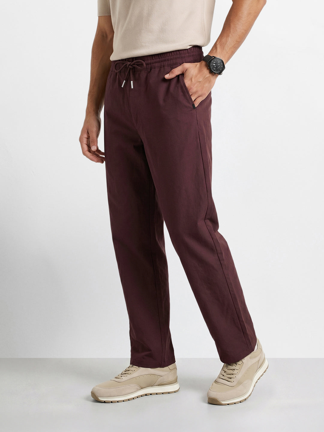 Men's Maroon Relaxed Fit Solid Casual Jogger