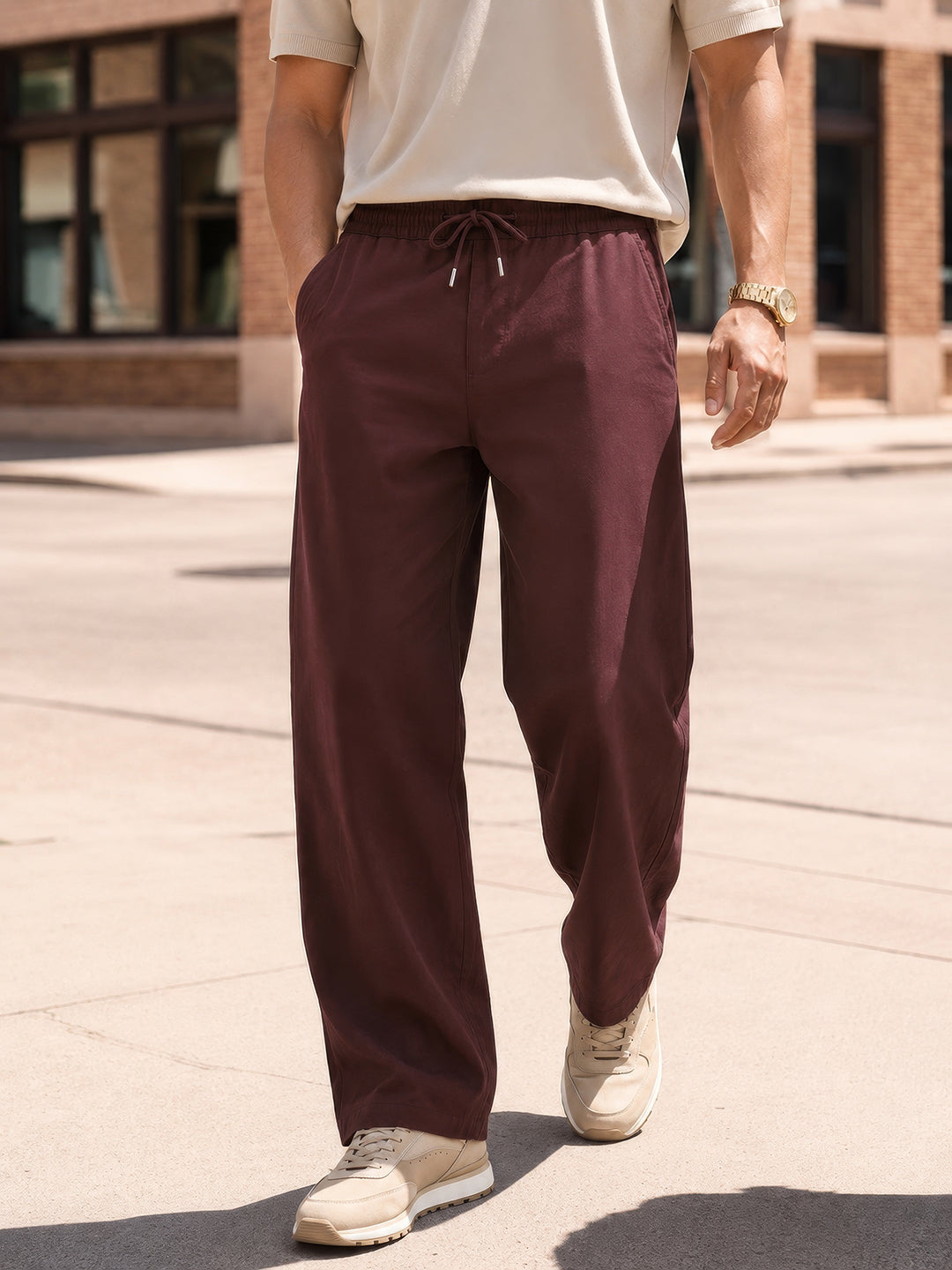 Men's Maroon Relaxed Fit Solid Casual Jogger