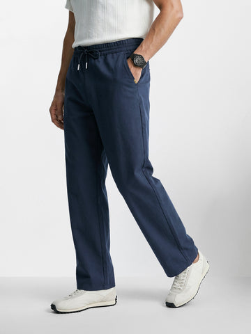 Men's Navy Relaxed Fit Solid Casual Jogger