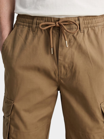 Men's Brown Relaxed Fit Solid Utility Cargo