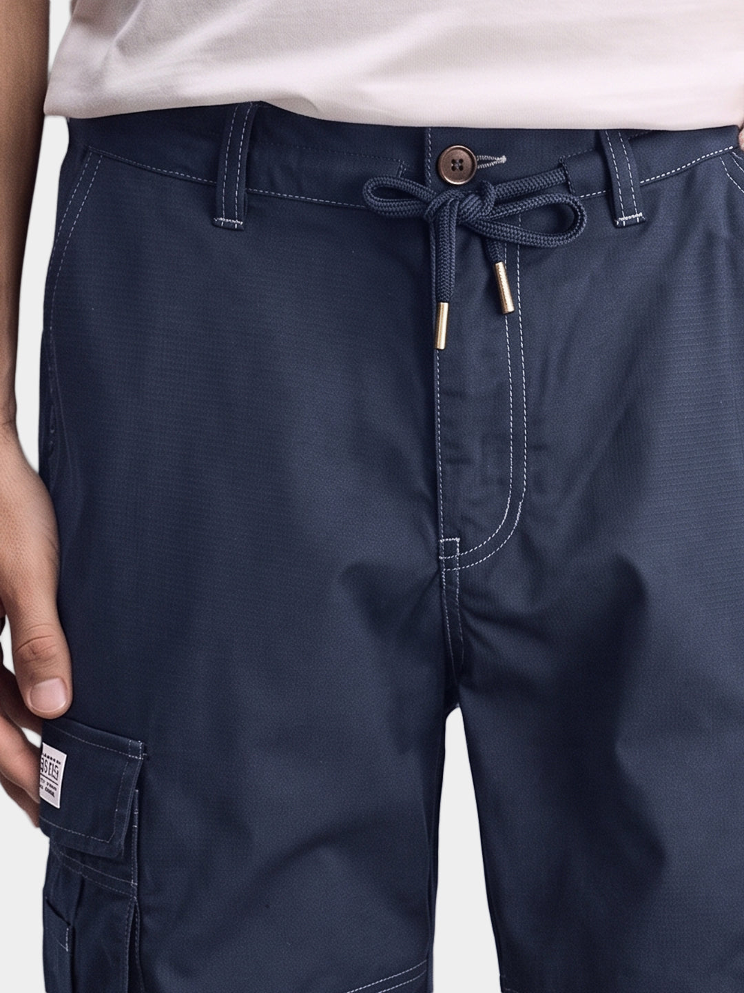 Men's Navy Blue Relaxed Fit Solid Utility Cargos