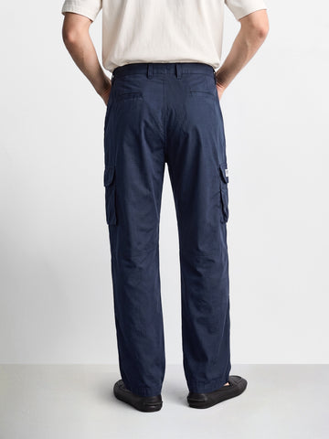 Men's Navy Blue Relaxed Fit Solid Utility Cargos