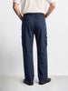 Men's Navy Blue Relaxed Fit Solid Utility Cargos