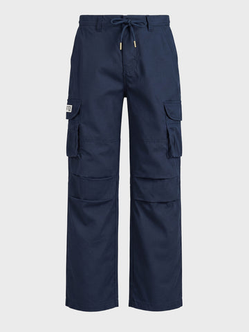Men's Navy Blue Relaxed Fit Solid Utility Cargos