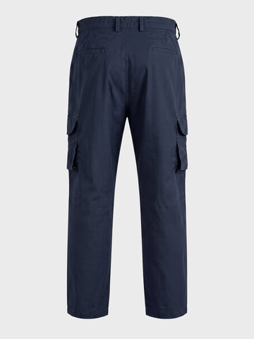 Men's Navy Blue Relaxed Fit Solid Utility Cargos