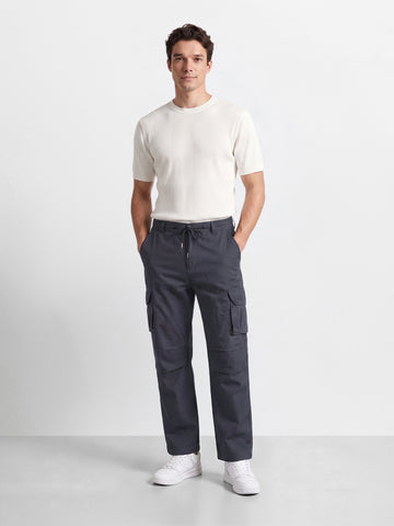 Men's Grey Relaxed Fit Solid Utility Cargos