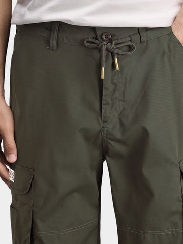 Men's Olive Relaxed Fit Solid Utility Cargo