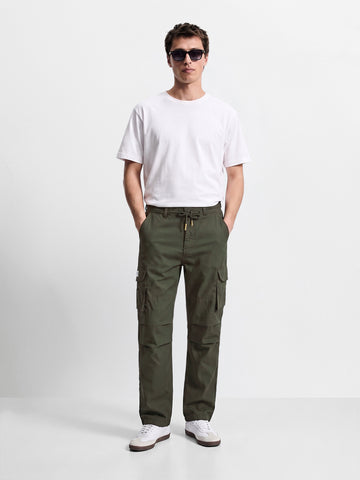Men's Olive Relaxed Fit Solid Utility Cargo