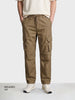 Men's Khaki Relaxed Fit Solid Utility Cargos