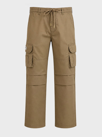 Men's Khaki Relaxed Fit Solid Utility Cargos