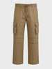 Men's Khaki Relaxed Fit Solid Utility Cargos