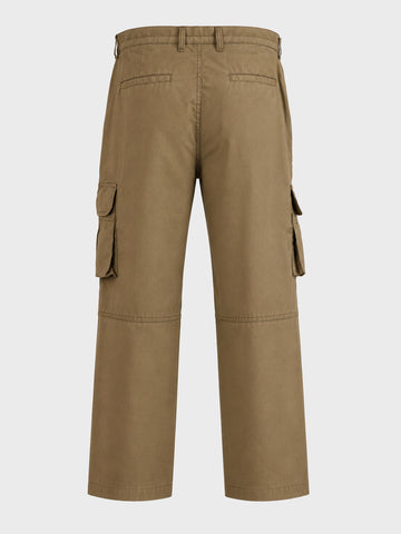 Men's Khaki Relaxed Fit Solid Utility Cargos