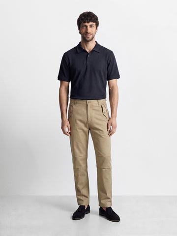 Men's Khaki Relaxed Fit Solid Casual Trousers