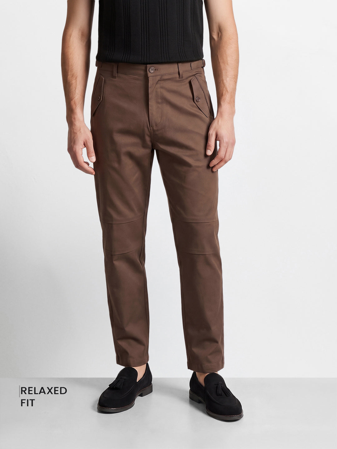 Men's Brown Relaxed Fit Solid Casual Trousers