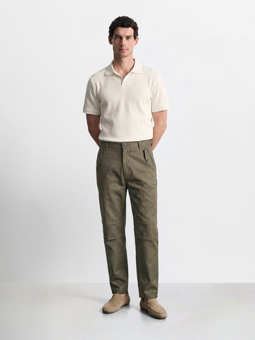 Men's Olive Relaxed Fit Solid Casual Trousers
