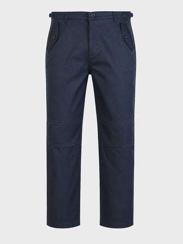 Men's Navy Blue Relaxed Fit Solid Casual Trousers