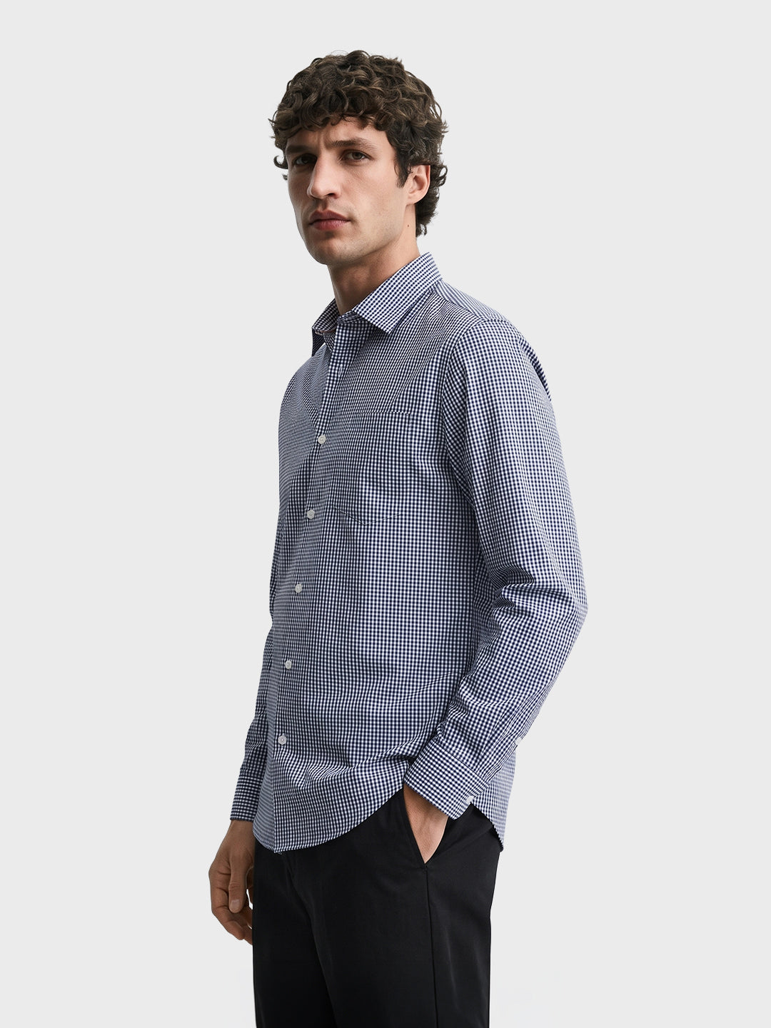 Men's Navy Slim Fit Checkered Casual Shirt
