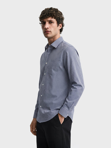 Men's Navy Slim Fit Checkered Casual Shirt