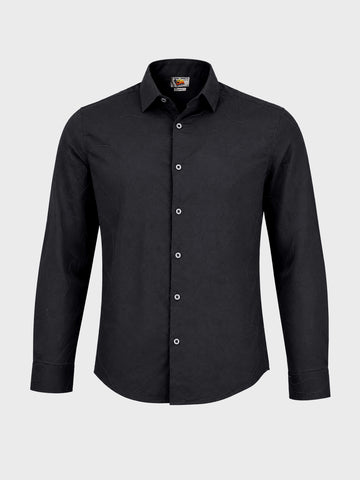 Men's Black Slim Fit Embroidered Resort Wear Shirt